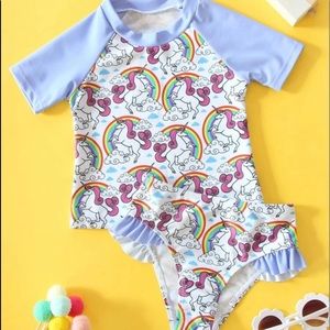 🦄 rainbow unicorn sky blue Ruffle 2 pc swim suit